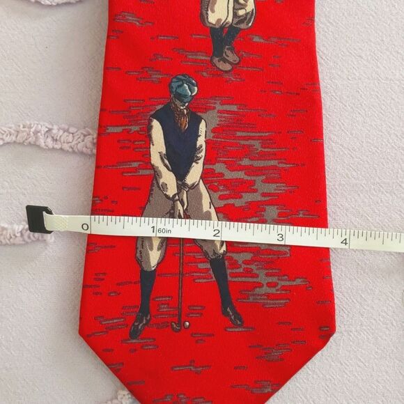 Neck Tie Golf Vintage Print Red - Picture 5 of 5
